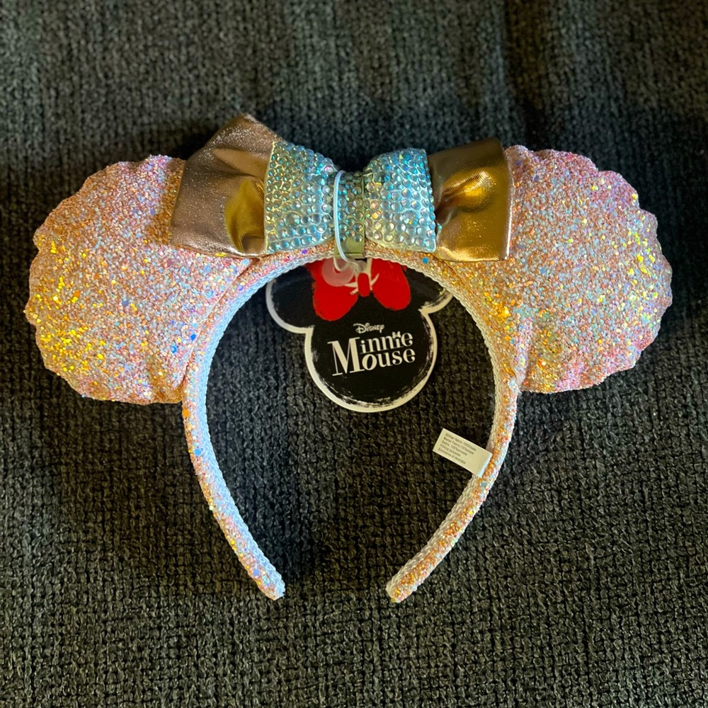 Rose Gold Glitter Minnie Ears with Rhinestones